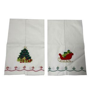 Vintage Lillian Vernon Christmas Tree Applique Tea Towels Set of 2 Guest Hand